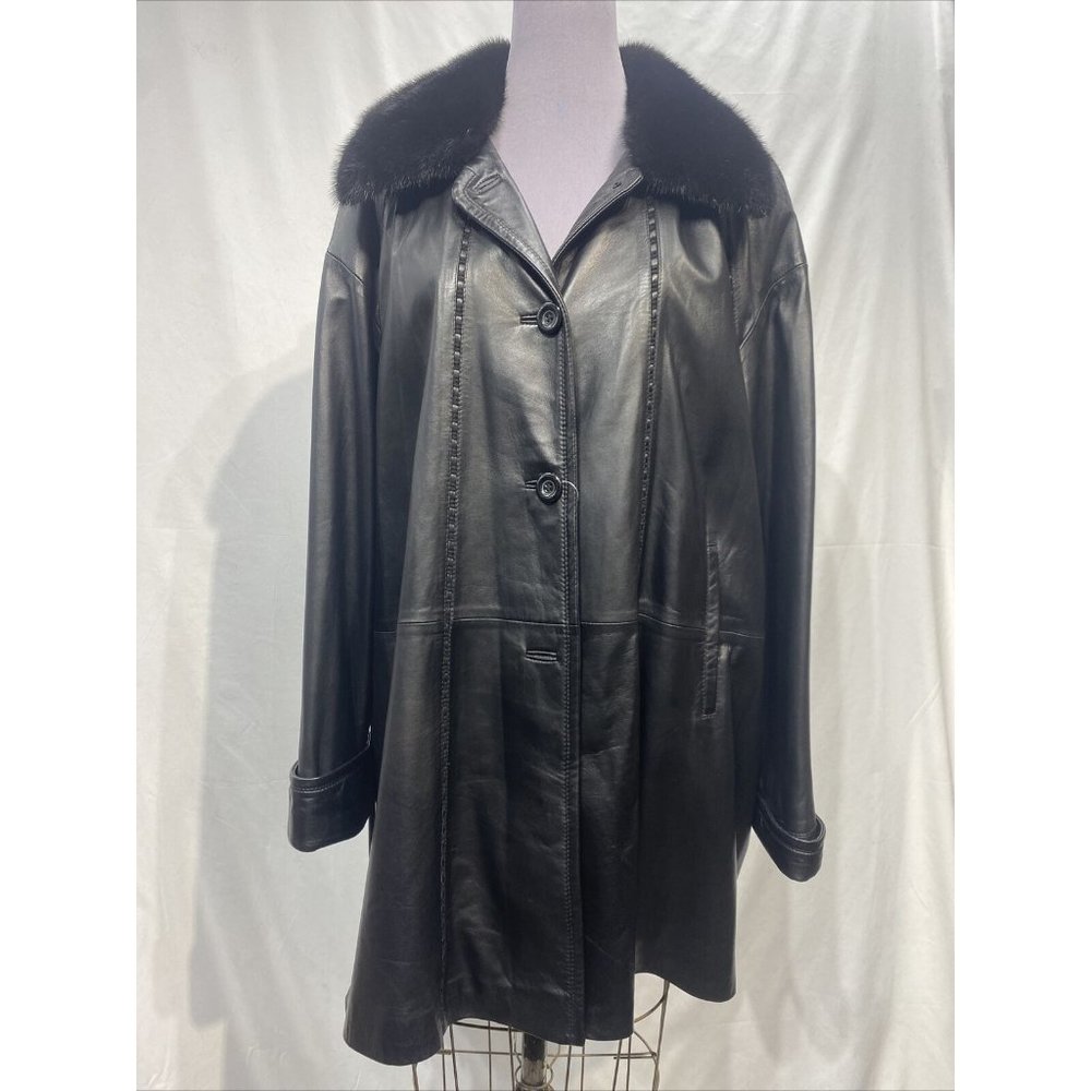 black lamb leather stroller w/ ranch mink collar (